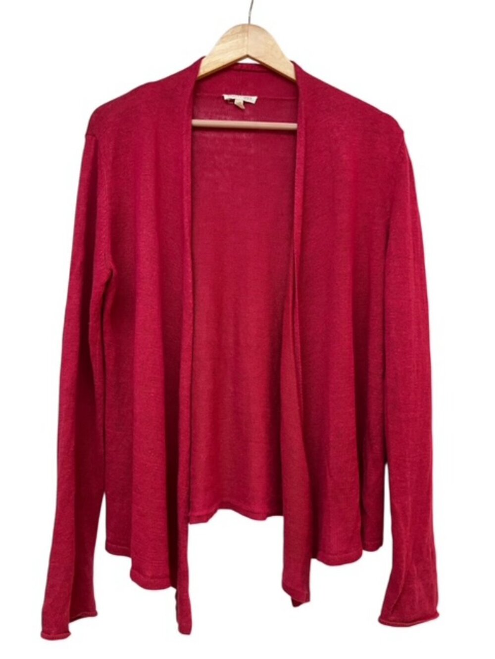 Eileen Fisher 100% Linen Raspberry open front cardigan size M